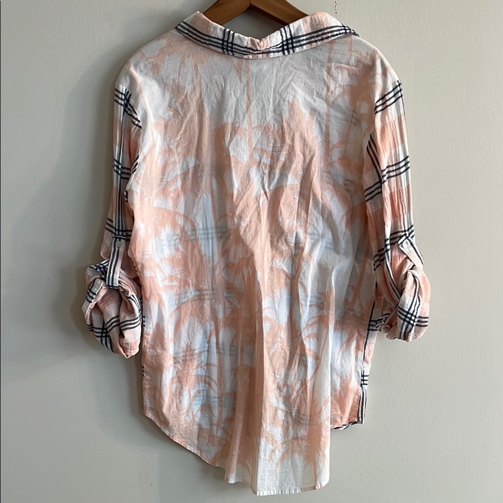 Anthropologie Beachy Plaid Button Down Top Size L - Picture 3 of 7